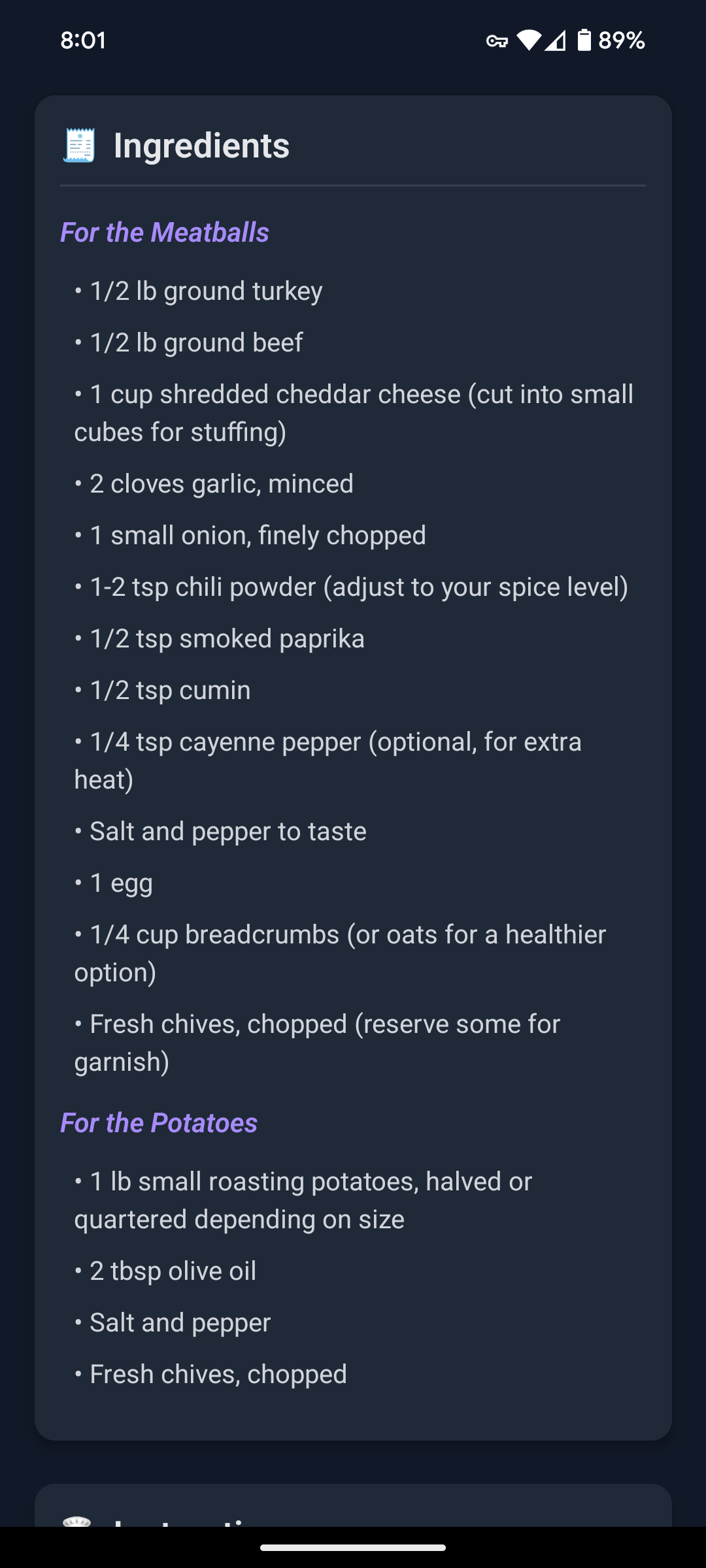Organized Ingredients List